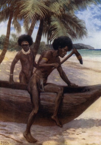 Finishing off a Canoe, British New Guinea by Norman Hardy