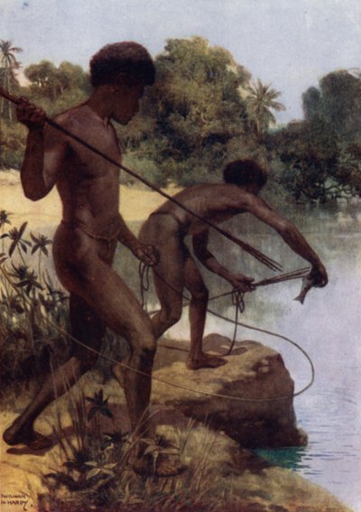 Spearing Fish, British New Guinea by Norman Hardy