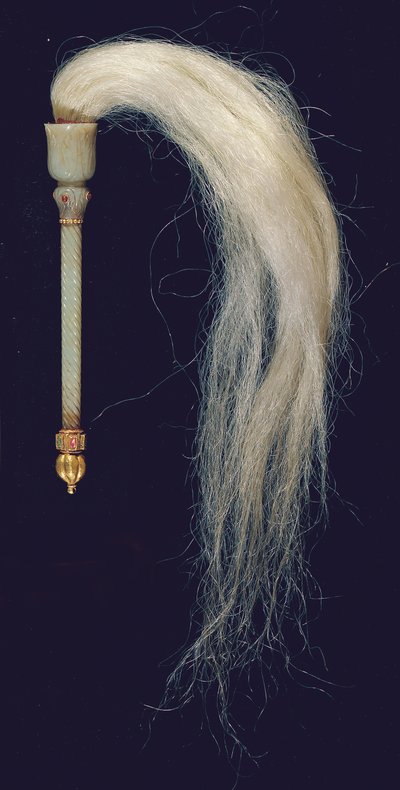 A Mughal carved jade flywhisk by North Indian School