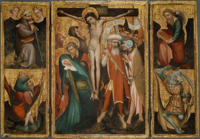 Triptych of the Crucifixion with Saints Anthony, Christopher, James and George, c.1400 by Northern European School