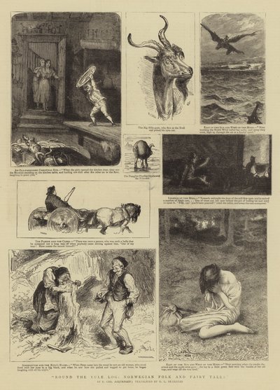 Around the Yule Log, Norwegian Folk and Fairy Tales (engraving) by Norwegian School