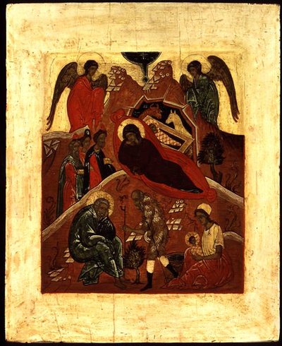 Icon of the Nativity, the Adoration of the Magi and the Temptation of St. Joseph, c.1500 by Novgorod School