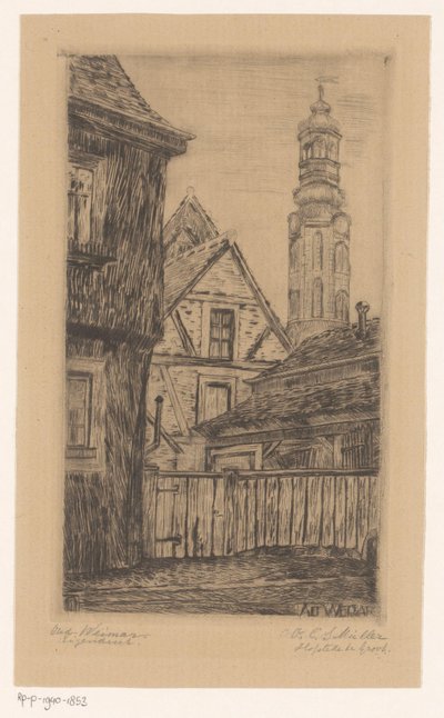 Cityscape with the Tower in Weimar by Octavia Cornelia Suzanna Hofstede de Groot (signed by artist)