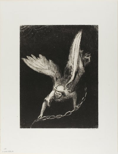 And I Saw an Angel Come Down from Heaven, Having the Key of the Bottomless Pit and a Great Chain in His Hand, plate 8 of 12 by Odilon Redon