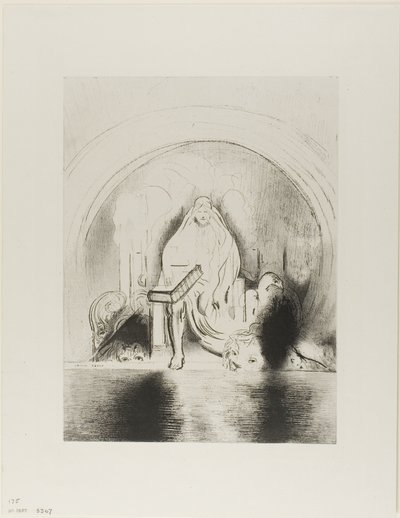 And I Saw in the Right Hand of Him that Sat on the Throne a Book Written Within and On the Backside, Sealed With Seven Seals, Plate 2 of 12 by Odilon Redon
