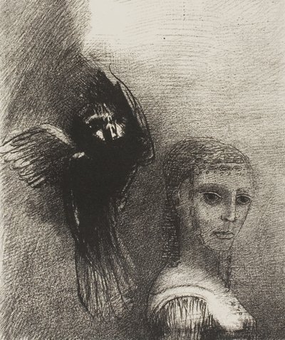 And a Large Bird, Descending From the Sky, Hurls Itself Against the Topmost Point of Her Hair, plate 3 of 10 by Odilon Redon