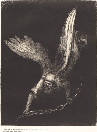 And I saw an angel come down from heaven, having the key of the bottomless pit and a great chain in his hand by Odilon Redon