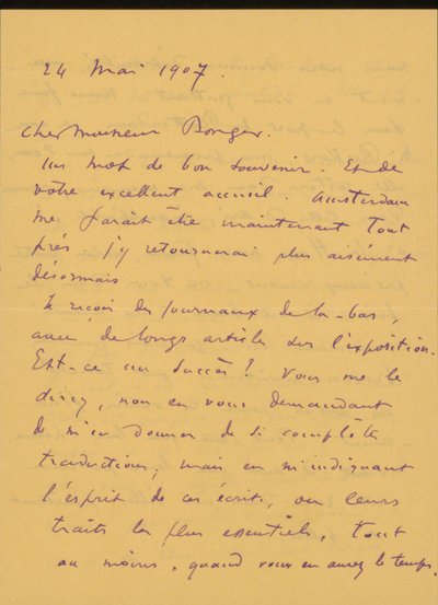 Letter to Andries Bonger by Odilon Redon