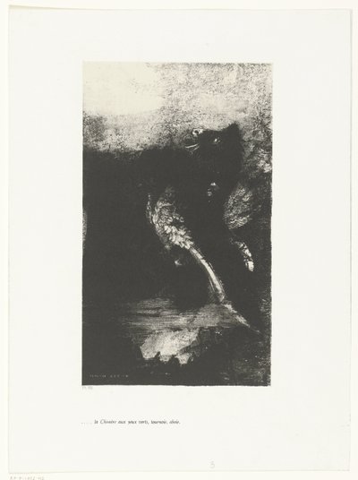 The Chimera with green eyes, screaming, spinning (Temptation of Saint Anthony series) by Odilon Redon