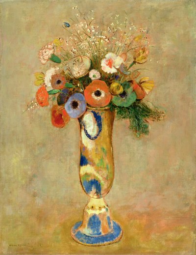 Flowers in a Painted Vase by Odilon Redon