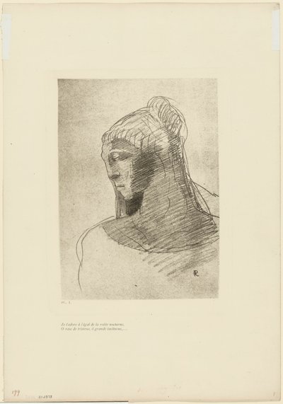 I Adore You as I Adore the Vault of the Night Sky, O Vessel of Sadness, O Tall Silent Woman, Plate 2 of 9 by Odilon Redon