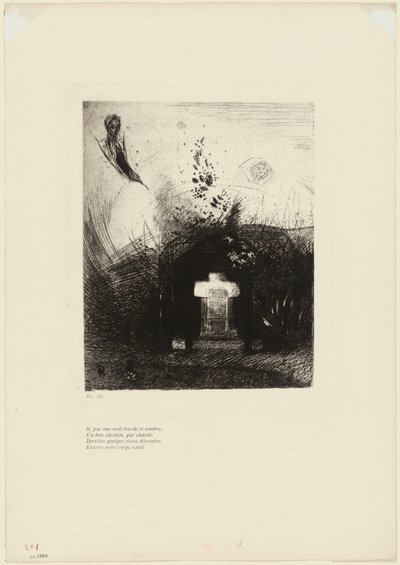 If On a Close Dark Night a Good Christian, Out of Charity, Behind Some Old Ruin, Buries Your Arched Body, plate 4 of 9 by Odilon Redon