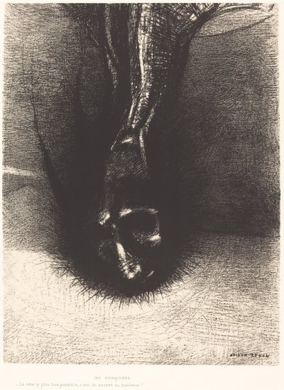 The Skiapods: "The head as low as possible, that is the secret of happiness!" by Odilon Redon