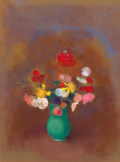 Poppies in Green Vase by Odilon Redon