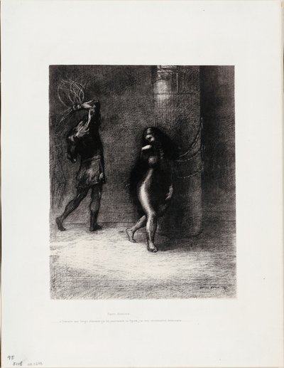 Saint Anthony: "Beneath her long hair, which covered her face, I thought I recognized Ammonaria" (plate 1 of 6) by Odilon Redon