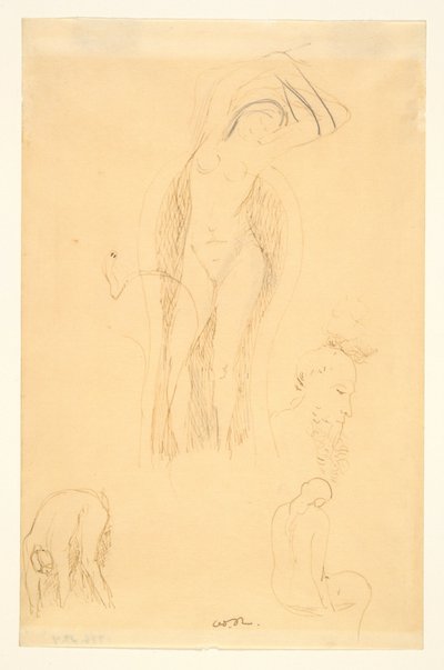 Sheet of Studies (Nude and Bearded Profile) by Odilon Redon