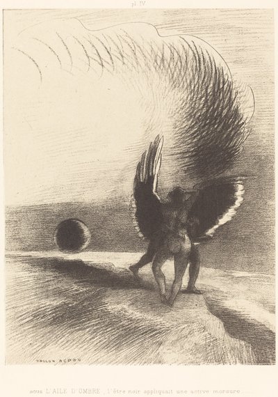 Beneath the Wing of Shadow the Black Creature Was Biting Energetically by Odilon Redon