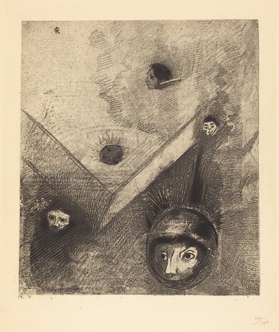 On the Backdrop of Our Nights God with His Knowing Finger Traces a Multiform Implacable Nightmare by Odilon Redon