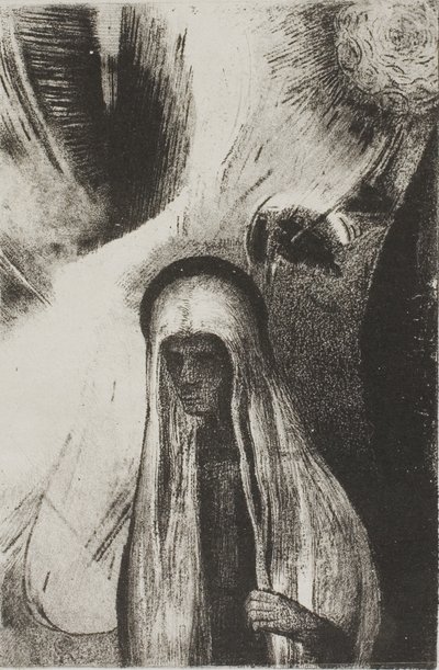 The Old Woman: What Are You Afraid Of? A Wide Black Hole! It is Empty Perhaps? (plate 19 of 24) by Odilon Redon