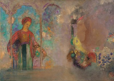 Woman in a Gothic Arcade: Woman with Flowers by Odilon Redon
