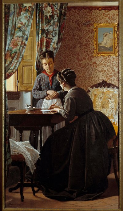 The Illiterate or Woman Writing a Letter for Her Maid by Odoardo Borrani