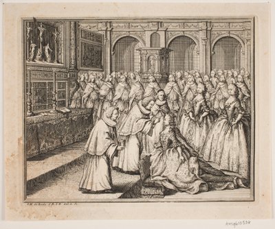 Bishop Hersleb Anoints Queen Louise in Frederiksborg Castle Church. Illustration for Frederick IV
