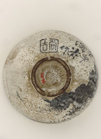 Kenzan style tea bowl with design of mountain retreat, late 19th century by Ogata (style of) Kenzan