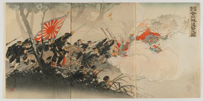 Battle at Jinzhou, Meiji Era, 1894 by Ogata Gekko
