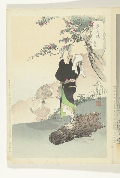 Woman Picking Wild Cherries by Ogata Gekko