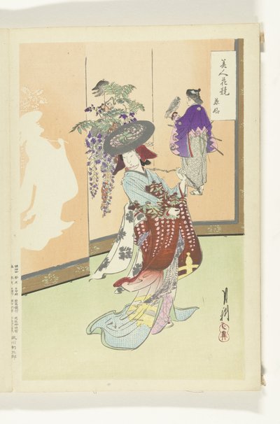 Dancing Woman Comparisons between Beauties and Flowers (series title) Bijin hana kurabe (series title on object) by Ogata Gekko