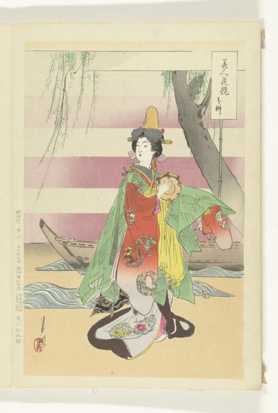 Dancing woman by boat (series title: Comparisons between Beauties and Flowers) by Ogata Gekko