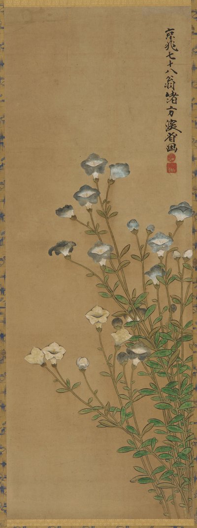 Blue and White Flowers on Slender Stalks by Ogata Kenzan