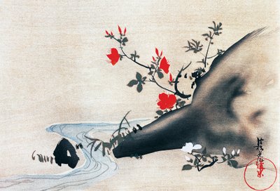 Azaleas and stream, kakemonos (hung scrolls) painted on silk by Ogata Korin