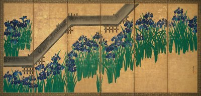 Irises at Yatsuhashi (Eight Bridges) by Ogata Korin