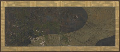 Running water, autumn grasses and flowers, Edo period by Ogata Korin
