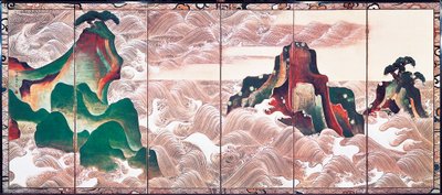 Waves at Matsushima, screen with six panels by Korin Ogata by Ogata Korin