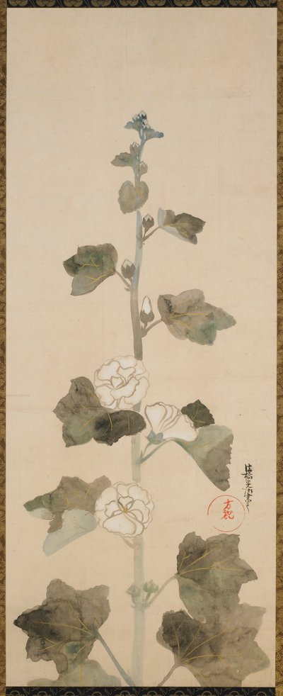White Hollyhocks by Ogata Korin