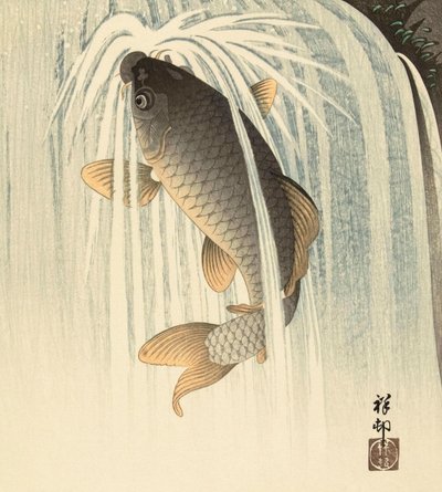 Carp Under a Waterfall by Ohara Koson