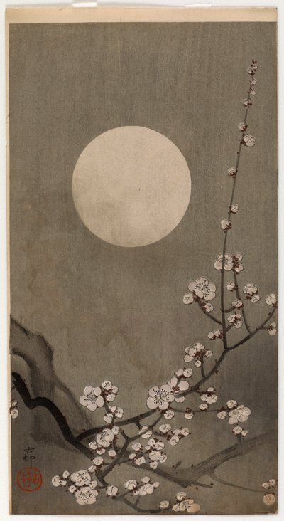 Flowering Plum and Moon by Ohara Koson