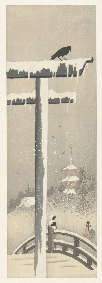 Torii in the Snow by Ohara Koson