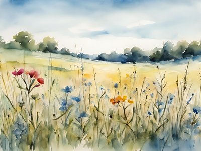 Wildflower Field Watercolor by Ohkimiko