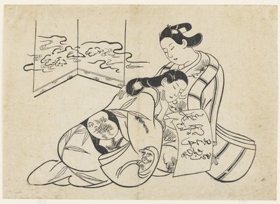 Lovers as Mitate of Daruma Crossing the Yangtse River on a Reed by Okumura Masanobu