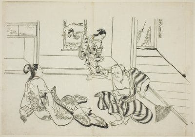 Child Attendant and Bald Tengu of Mt. Kurama, no. 7 from a series of 12 prints depicting parodies of plays by Okumura Masanobu