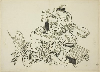 Ebisu Flirting with a Courtesan, No. 3 from a Series of 12 Prints by Okumura Masanobu