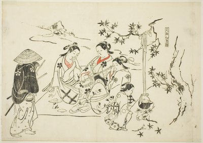 Heating Sake with Maple Leaves, no. 9 from a series of 12 prints depicting parodies of plays by Okumura Masanobu