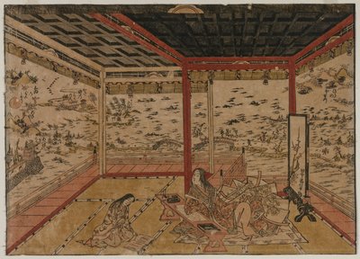 Lady Murasaki at Ishiyama Overlooking a Panorama with Eight Views of Lake Biwa by Okumura Masanobu