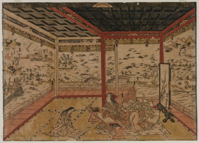 Lady Murasaki at Ishiyama Overlooking a Panorama with Seven Views of Lake Biwa, 1740s by Okumura Masanobu