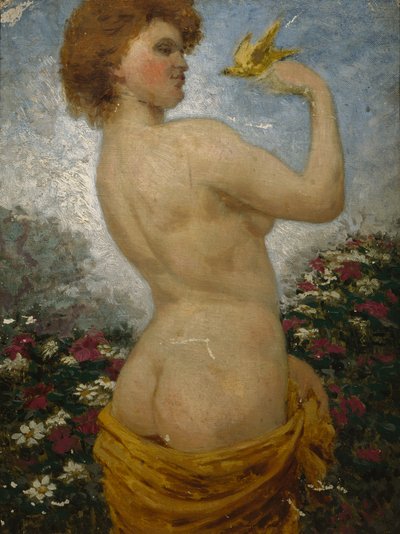 Naked Woman with a Bird in the Green by Olaf Isaachsen
