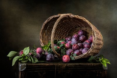 Dark Plums Still Life by Olga Aleksandrovna
