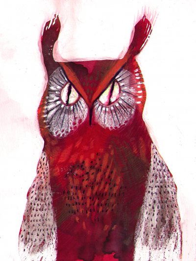 Vibrant Red Owl by Olga Skomorokhova